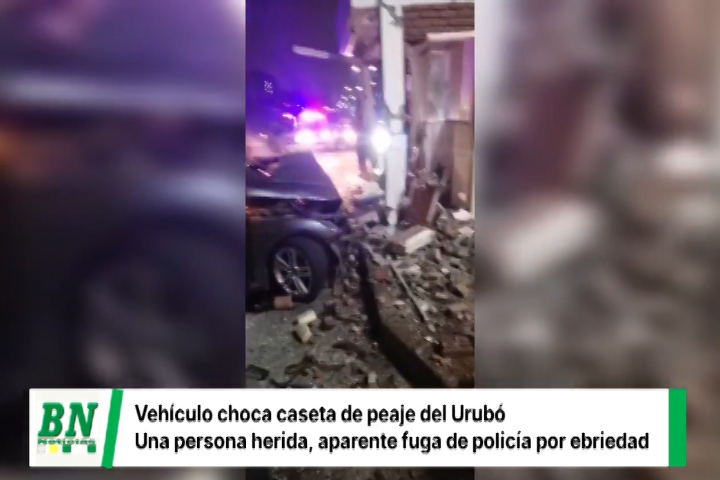 Lee más sobre el artículo Una persona herida al  chocar su vehículo contra la caseta de peaje del Urubó, se dio a la fuga de control policial