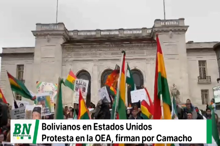 Lee más sobre el artículo Bolivianos en Estados Unidos realizaron una protesta en las afueras de la OEA, piden libertad para Camacho y respeto al estado de derecho