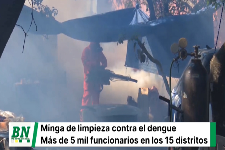Lee más sobre el artículo Minga contra el mosquito del dengue y destrucción de criaderos se nició en los 15 distritos cruceños, ademas de realizar limpieza y fumigación